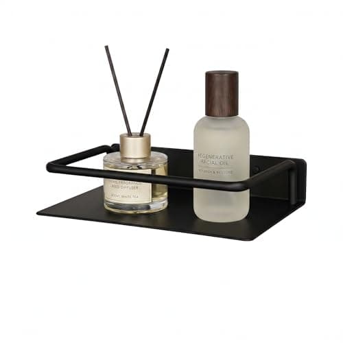 RFOUO Small Shelf for Wall, Small Floating Shelf, Black Wall Shelves, Metal Bathroom Shelves, Metal Floating Shelves for Bathroom Bedroom Kitchen (Black, 8Inch)