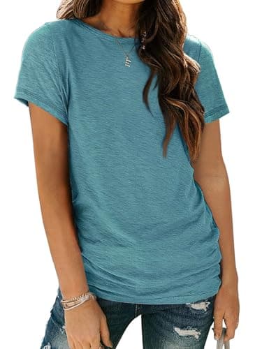 AUTOMET Womens Tops Shorts Sleeve Shirts for Summer Spring Beach Vacation Plus Size Oversized Casual Tee for Teen Girls 2025 02BlueGreen XL
