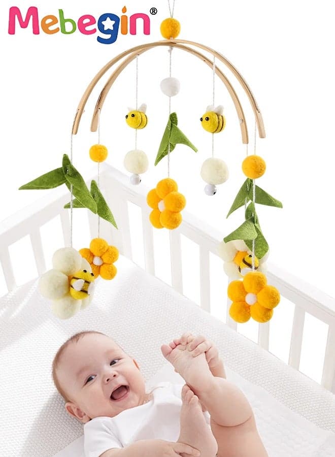 Baby Crib Mobile with Biteable Cotton Pendants, Universal Crib Attachment, Multifunctional Adorable Crib Hanging Toys, No Fluorescence, No Odor, Ideal Nursery Toy for Babies, 23.3*41cm