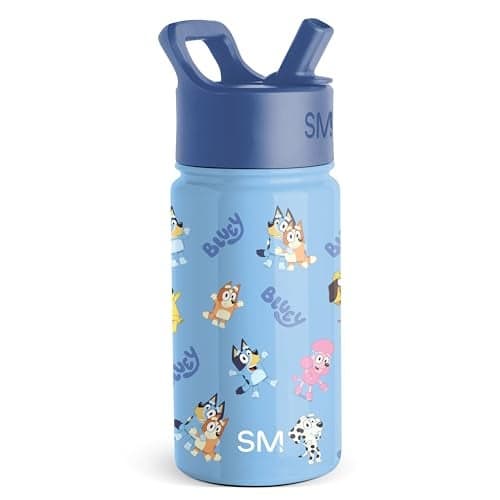 Simple Modern Bluey Kids Water Bottle with Straw Lid 14oz Insulated Stainless Steel Kids Tumbler Spill Proof Toddler Cup for School Girls Boys Summit Bluetastic Day