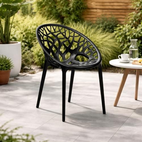 Oaknest Neelkamal Crystal Plastic Chair – Stylish Tree-Design Backrest, Lightweight & Durable for Home, Garden & Patio (Iron Black), Set of 1 Piece