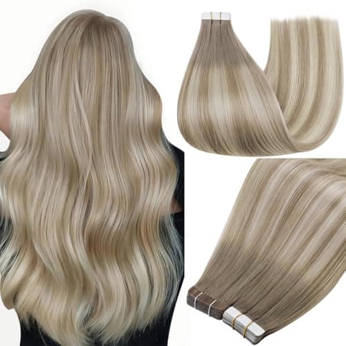 Full Shine Balayage Tape in Hair Extensions Color 19/8/60 Seamless Skin Weft Tape in Human Hair Extensions 22 Inch Double Sided Hair Extension Tape ins 50G Straight Glue in Extensions 20Pcs Women