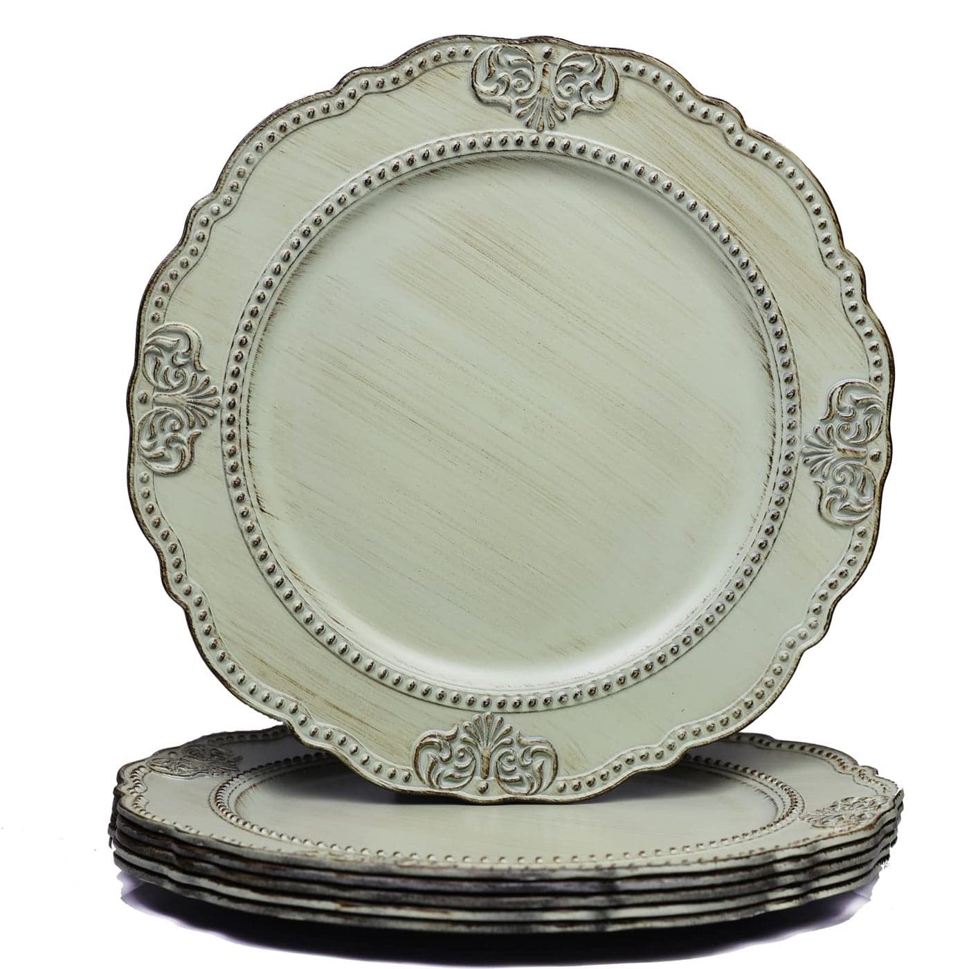 Spsyrine Antique Light Green Charger Plates Set of 6 13 Plate Chargers for Dinner Plates Wedding Banquets Party