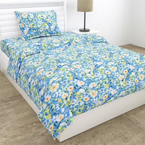 haus & kinder Bedsheet for Single Bed Cotton, 186 TC, 60x90 Inches Single Bed Sheet with 1 Pillow Cover, Breathable Wrinkle Free, Everbelle