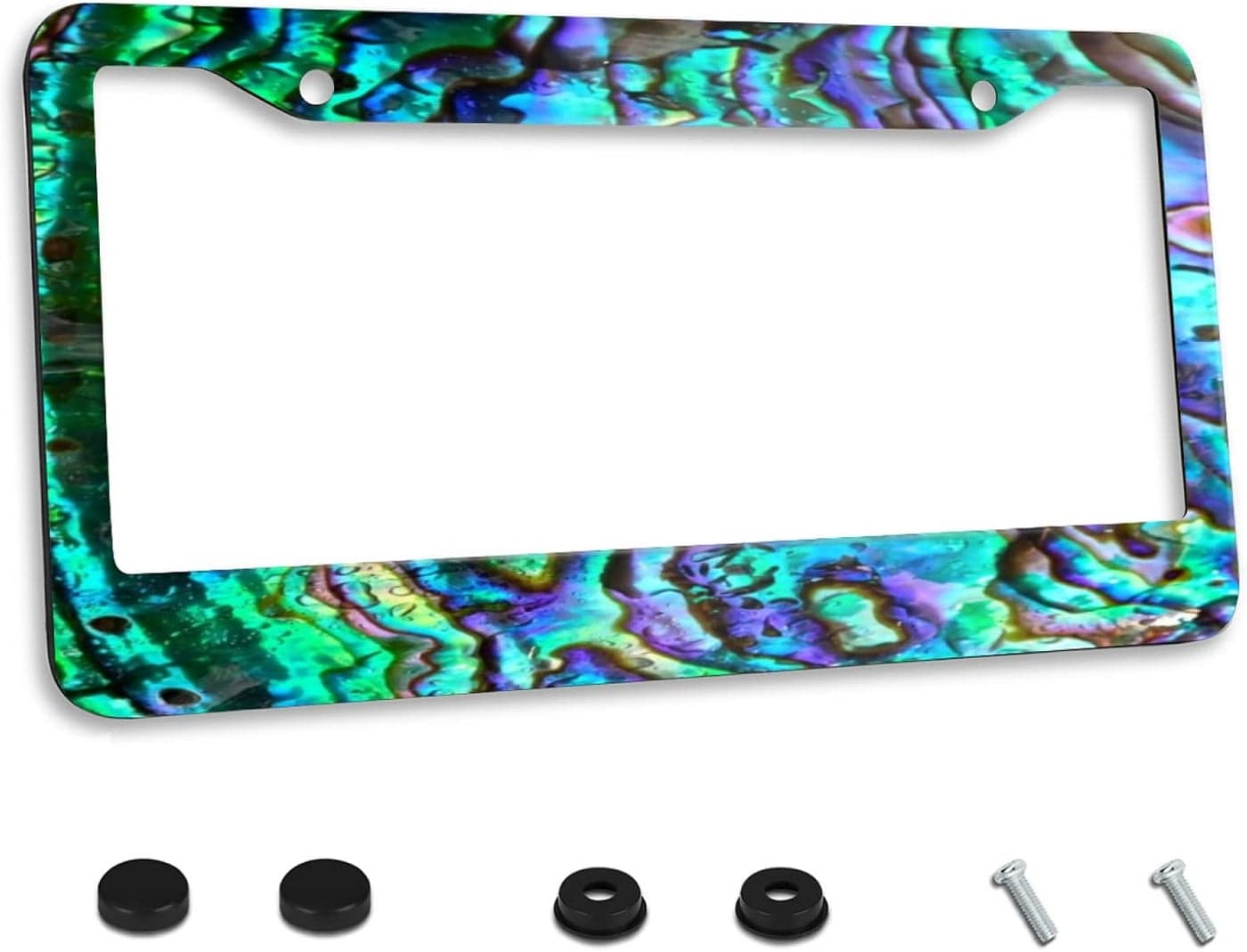 Invincibleframe Personalized Faux Abalone License Plate Frame - Metal Cover with Screws
