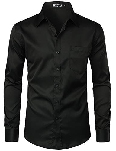 ZEROYAA Men's Urban Stylish Casual Business Slim Fit Long Sleeve Button Up Dress Shirt with Pocket ZLCL29 Black Large