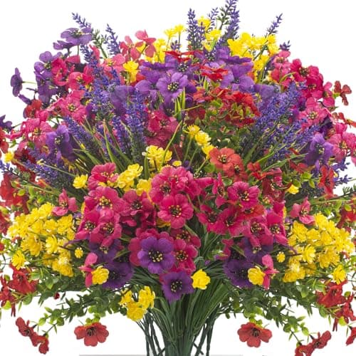 20Pcs UV Resistant Artificial Flowers Outdoor Realistic Faux Greenery Shrubs with RustProof Stems Waterproof FadeProof Hanging Plants for Garden Porch Patio Cemetery Decor AllSeason Durable