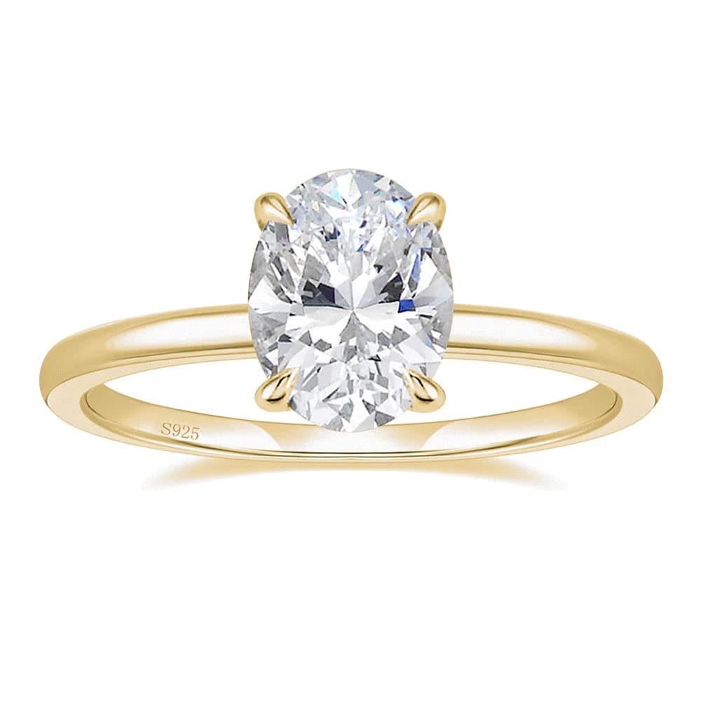 EAMTI 3CT 925 Sterling Silver Gold Engagement Rings Oval Cut Solitaire Cubic Zirconia CZ Wedding Promise Rings for Her Wedding Bands for Women Size 3