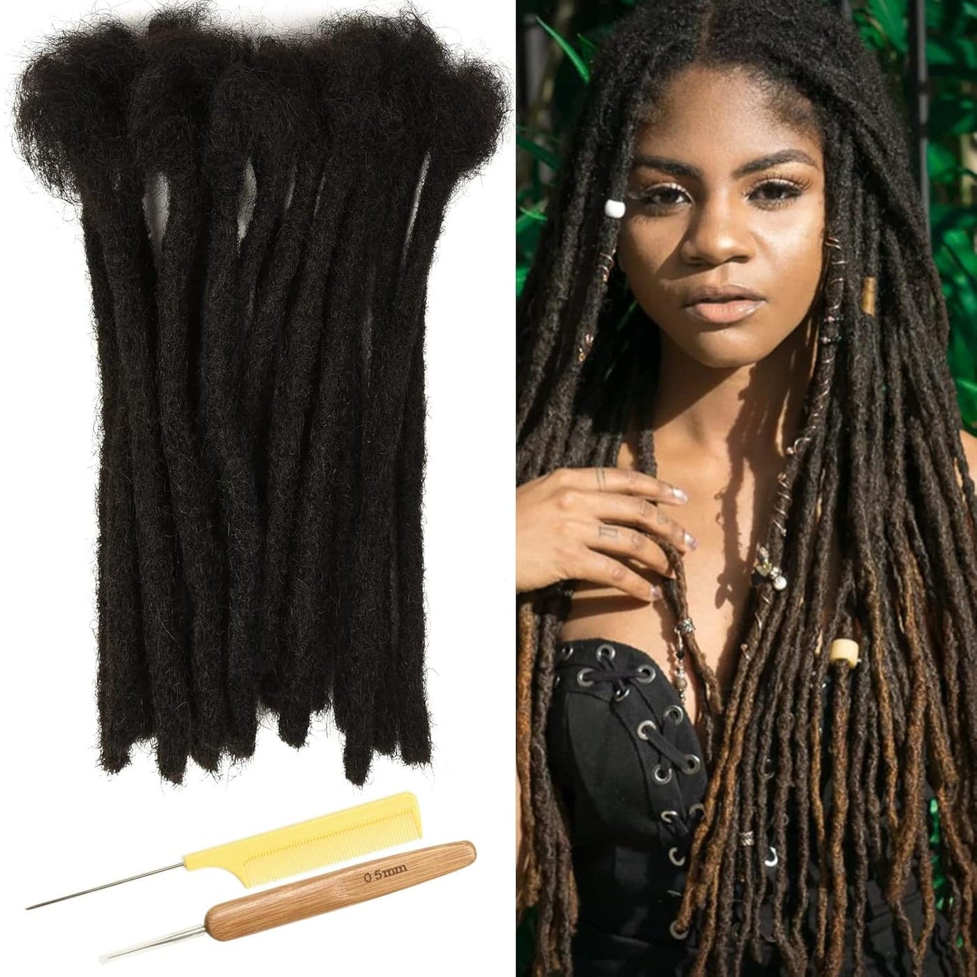 Dreadlock Extensions Smilco 6 Inch 08cm 20 Strands Loc Extensions Human Hair Full Head Handmade Permanent Natural Black Dreads Extensions for MenWomenWith Dreadlock Crochet Hooks and Comb
