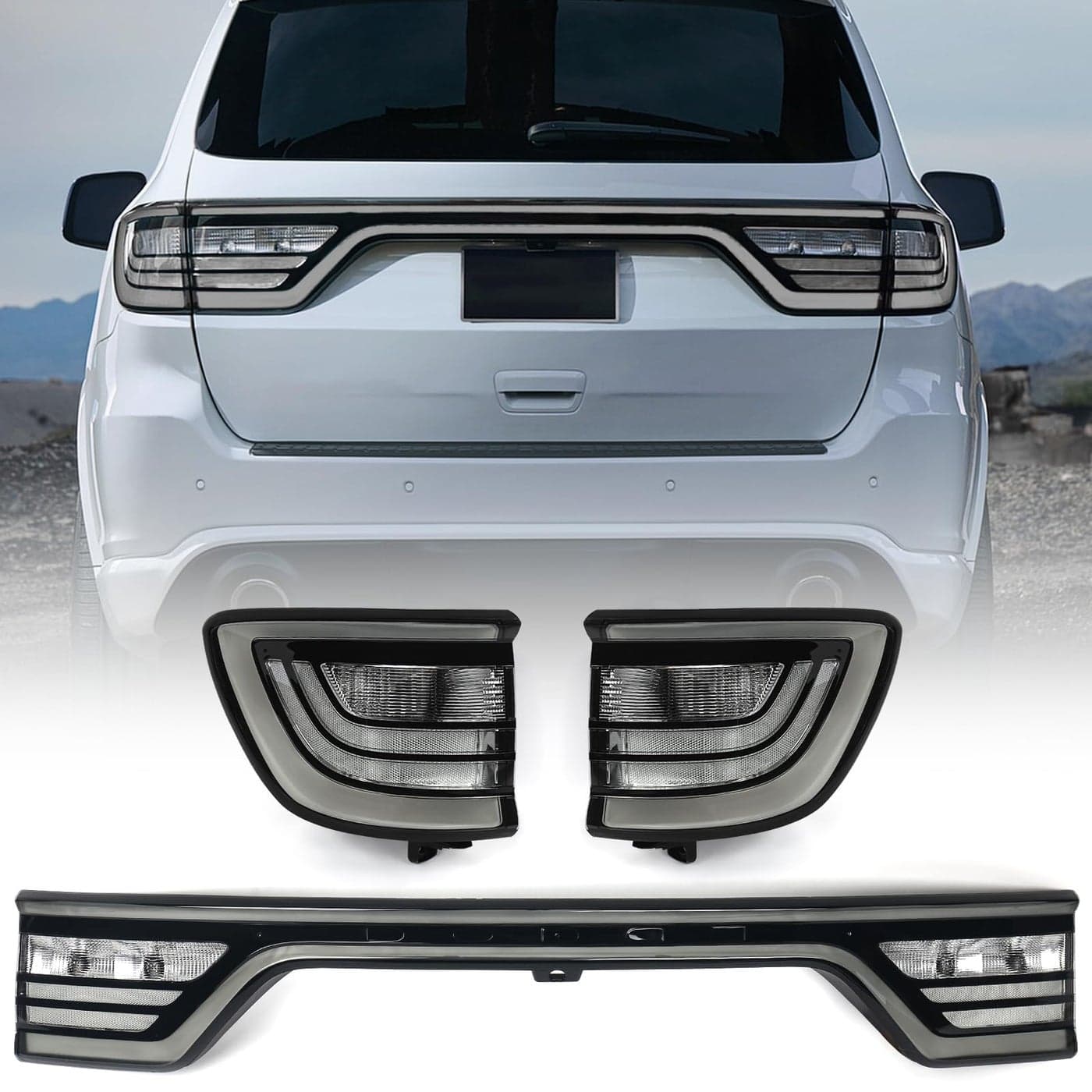 FIONE 3PCS Tail Light Assembly for Dodge Durango 20142022 Liftgate Center A Pair Outer Tail Lights Rear Brake Lamp LED Type Smoked Black Housing LHRH