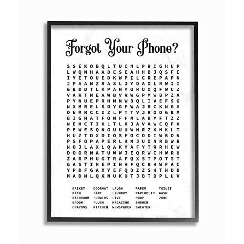 Stupell Industries Phone Crossword Puzzle Bathroom Word Design Black Framed Art 16 x 20 MultiColor wrp1390_fr_16x20