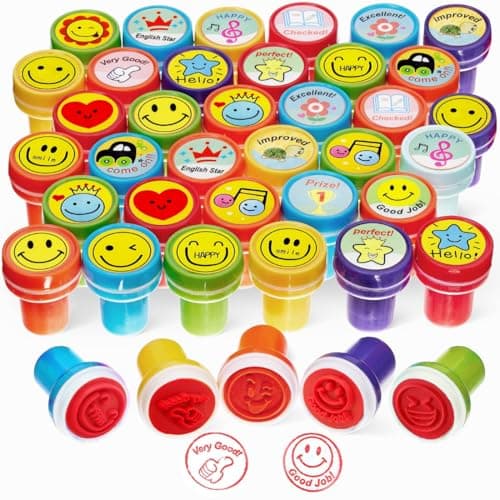 Oytra Rubber Stamps for Kids and Motivation Reward 40 Piece Self Inking Stamp Art Teachers Students Birthday Gift Craft Scrapbooking Birthday Party Favors & DIY Art Craft Supplies