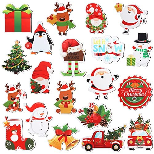 Moukeren 20 Pcs Christmas Magnetic Christmas Refrigerator Magnets Xmas Santa Snowman Holiday Decor for Refrigerator Dishwasher Door Whiteboard Locker Xmas Car Sticker Decoration