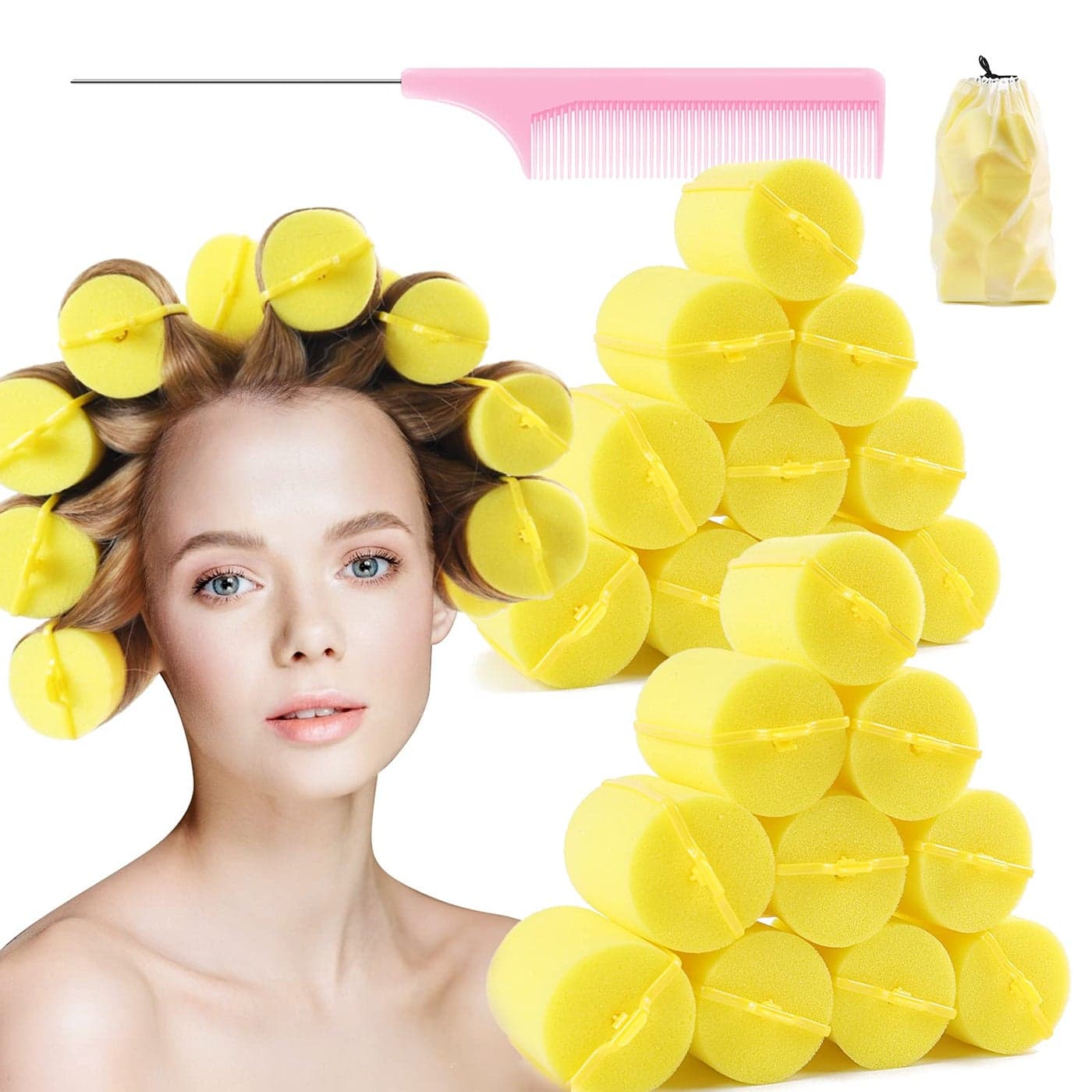 Jumbo Foam Sponge Hair Roller Soft Sleeping rollers Curvy Wavy Hairstyle Curling Hair Styling Tools 24 Pieces Use For Long Hair Short Hair Ladies And Children 2X275yellow