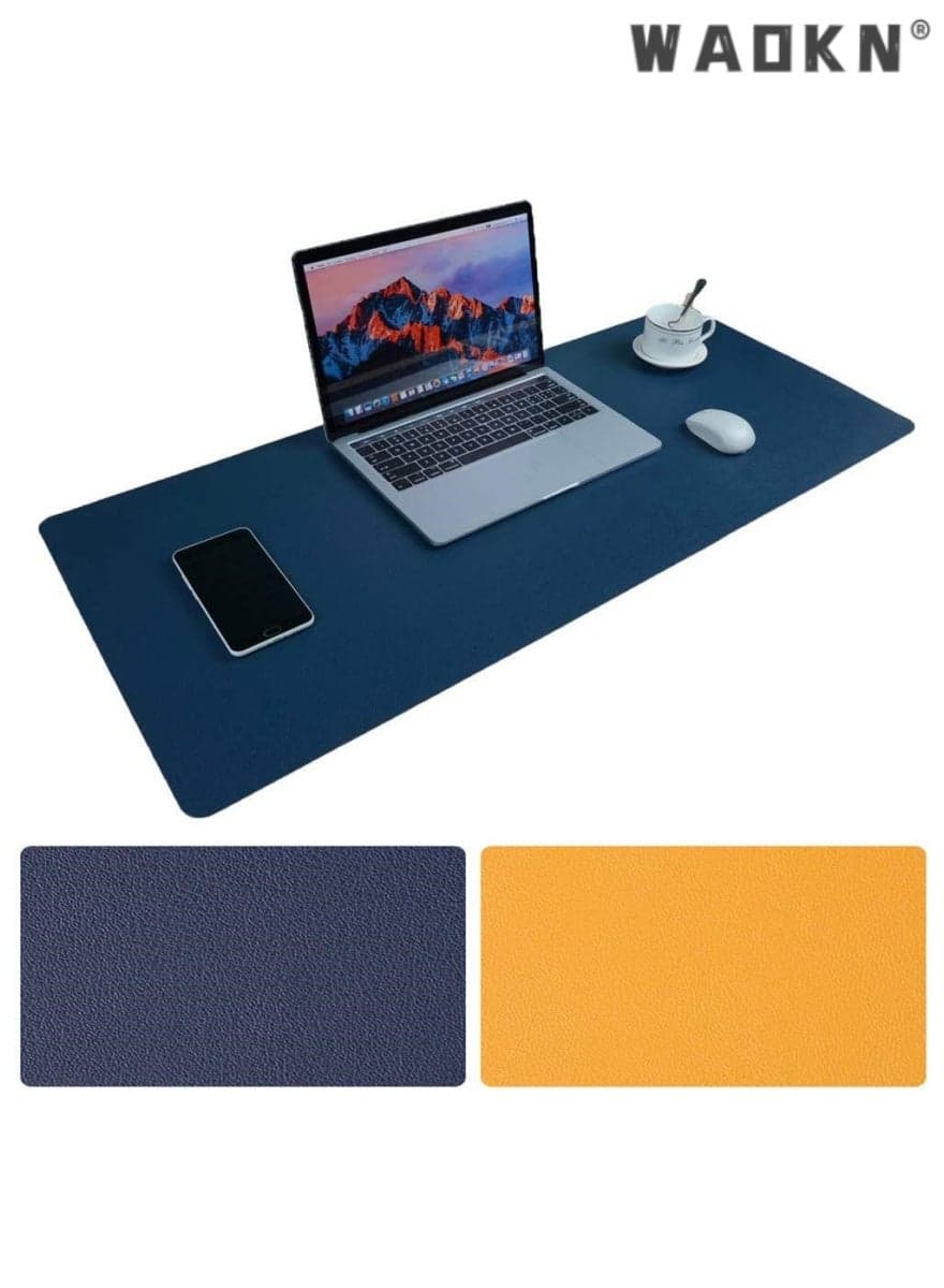 Desk Pad Leather Computer Mouse Pad Office Desk Mat Extended Gaming Mouse Pad, Non-Slip Waterproof Dual-Side Use Desk Mat Protector 80cm X 40cm, Blue/Yellow
