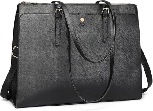 Leather Laptop Tote Bag for Women 156 Inch Computer Briefcase Waterproof Large Capacity Classy Business Tote for Work Black