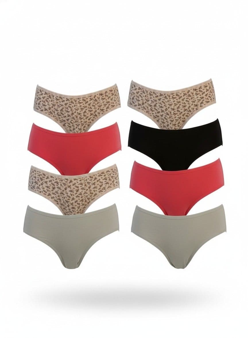 D102 Women's Floral & Heart Design Mid Rise 6-Pack Panties, Multicolor