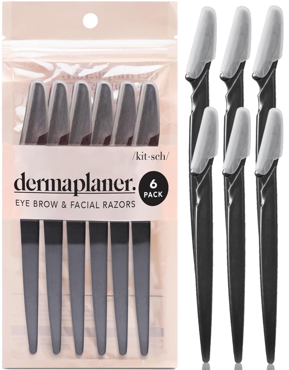 Kitsch Dermaplaning Tool Face Razors for Women and Men Eyebrow Trimmer and Face Shaver Facial Hair Removal Facial Razors for Women and Men Dermaplane Razor 6 pc Black