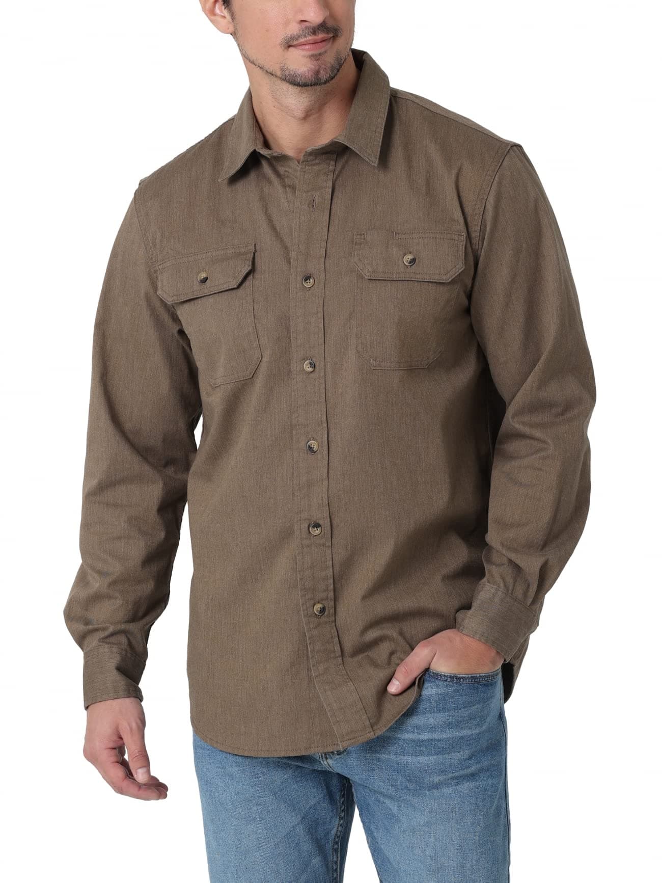 Wrangler Authentics Mens Long Sleeve Classic Woven Shirt Teak Heather Large