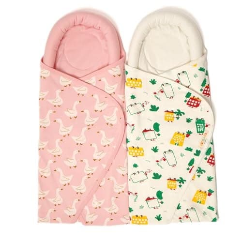 TIDY SLEEP Baby Pod Swaddle Wrap for Newborn, Snuggle Pod with U Shape Ring Head Protection Support | Baby Snuggle Pod Swaddle Wrapper | Pack of 2 (0-3 Months) (Duck & White Wild City)