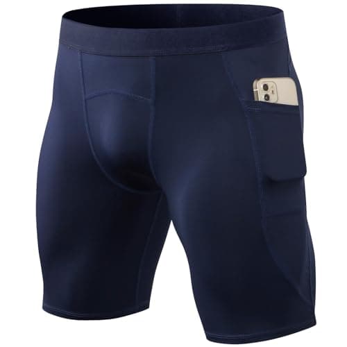 SPVISE Navy Compression Workout Shorts Men with Pocket Spandex Athletic Tights Underwear Performance Boxer Briefs Baselayer