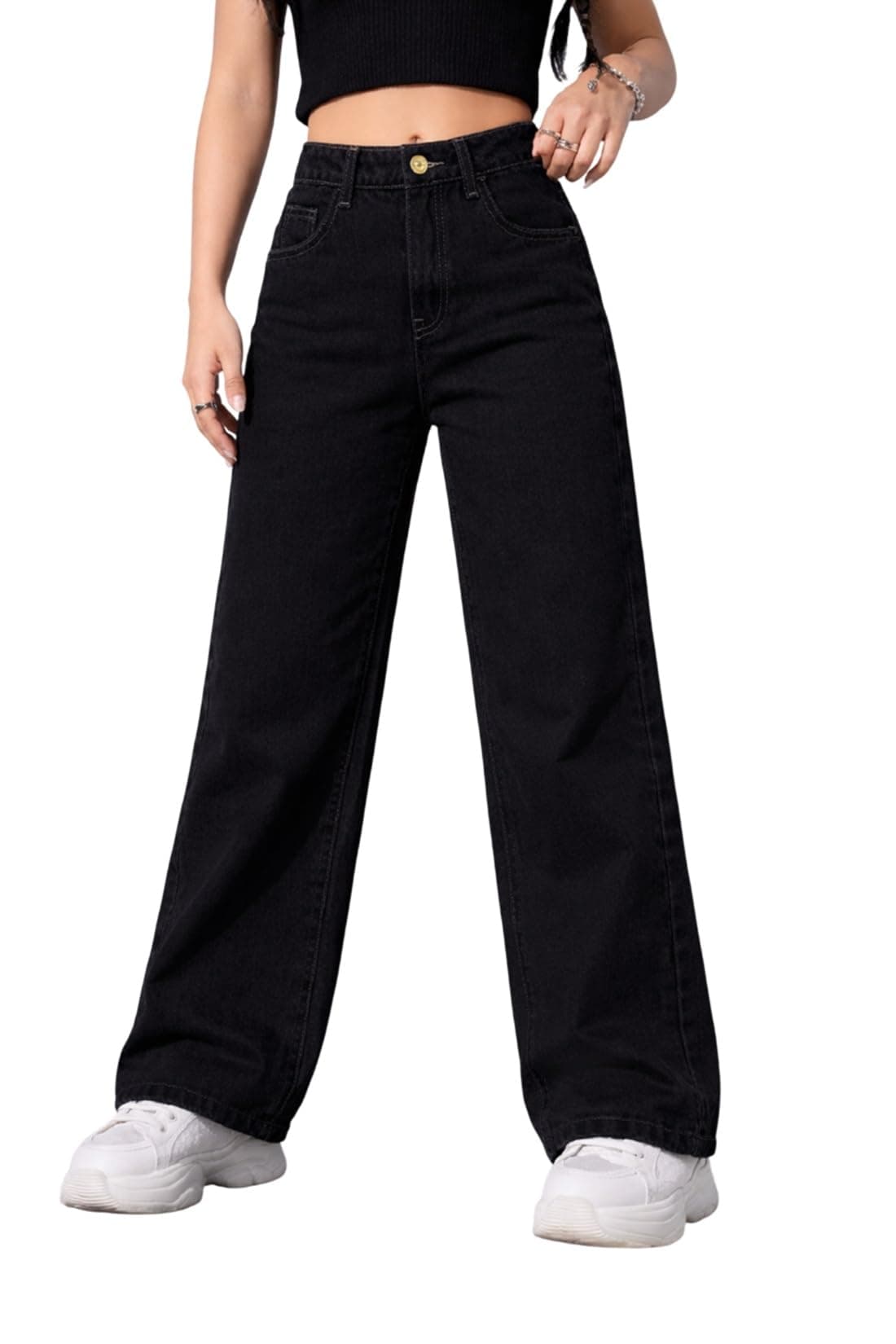 ADBUCKS Stretchable Denim Fabric High Rise Straight Fit Jeans for Girls (in, Age, 12 Years, 13 Years, Black)