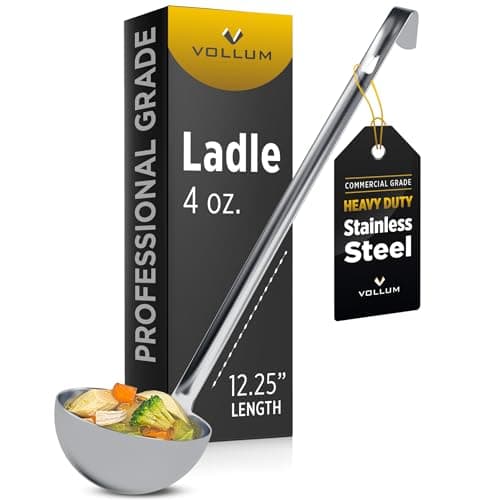 Vollum 1-Piece Stainless Steel Ladle - Heavy Duty Commercial Thick Stainless Steel - 4 Ounce (3.1" Bowl Diameter, 12.25" Handle Length)