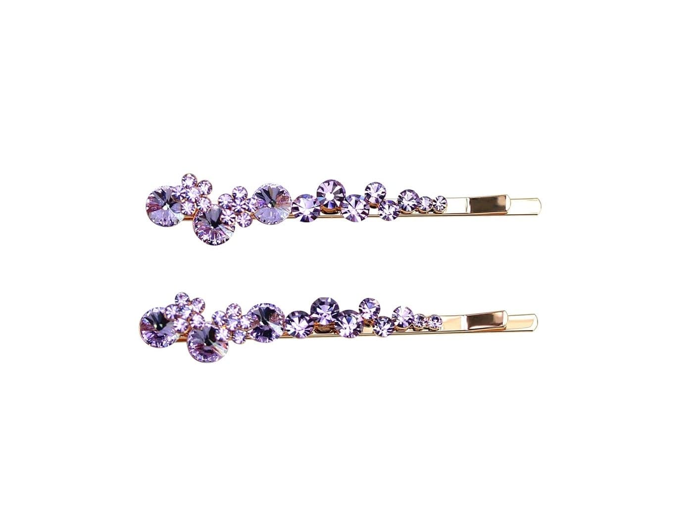 Faship A Pair Of Violet Light Purple Premium Rhinestone Crystal Floral Hair Clips Pins 2 Pcs