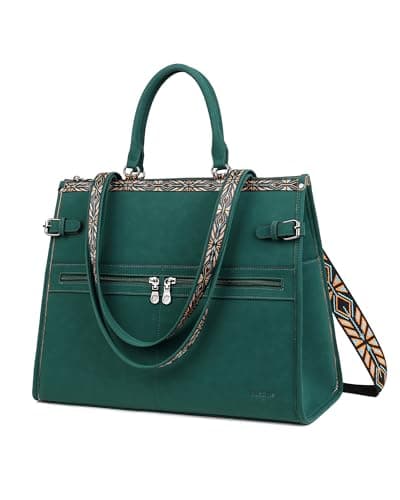 FADEON Laptop Bag for Women Designer PU Leather Large Tote Bags Backpack Purses with 15.6 Laptop Compartment Travel Shoulder Handbag Green
