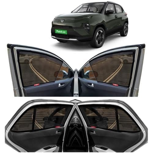 KINGSWAY Accessories Car Side Window Sun Shade Only Compatible with Tata Punch EV (2024 Onwards), Front Half Cut & Rear Zipper Magnetic Curtains - Heat-Resistant Custom-Fit Shades, Pack of 4 Pcs