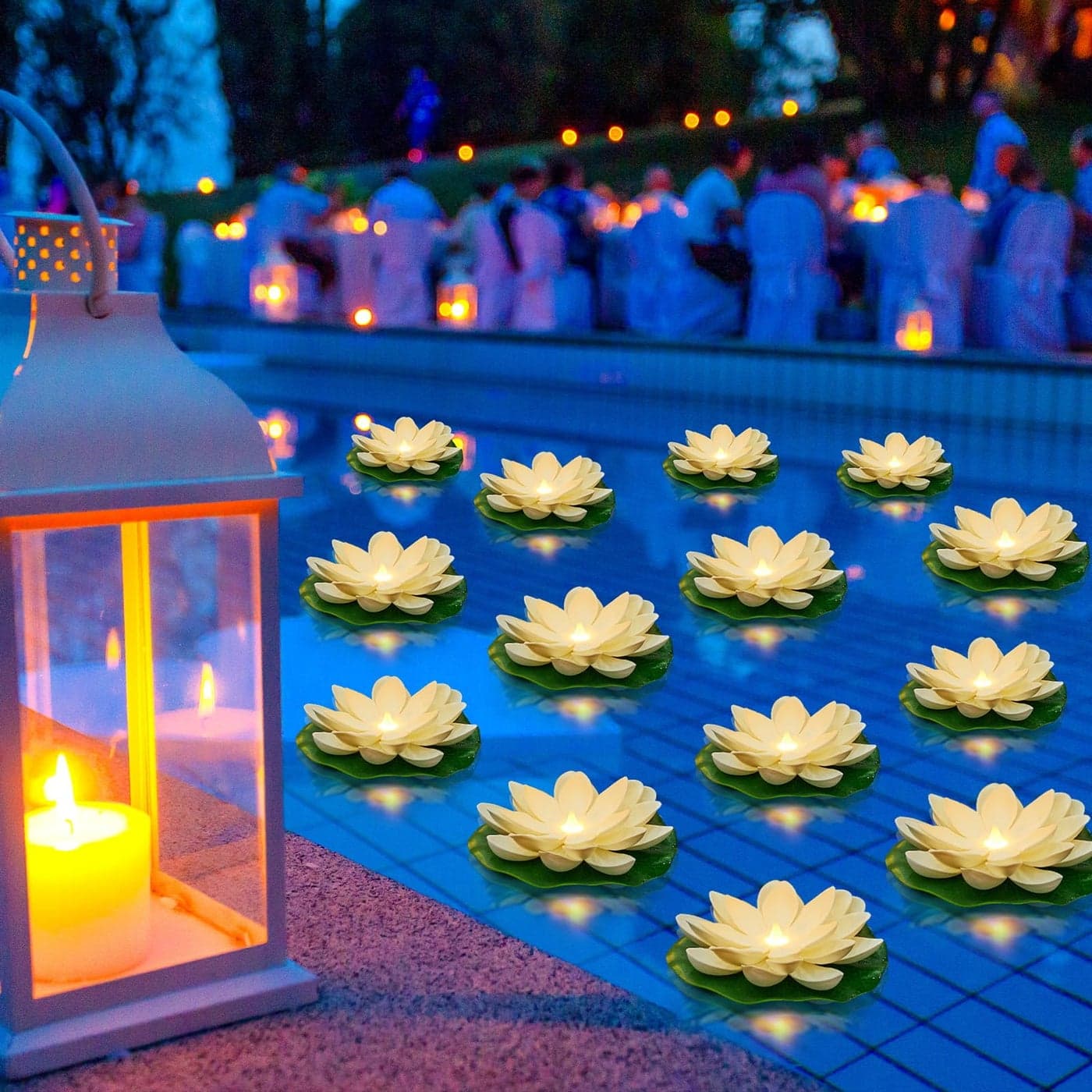 Liliful 36 Pcs Diwali Lotus Decoration Floating Lights Lotus Artificial Floating Flowers for Pool with LED Lights Battery Operated for Indian Puja Ganesh chaturthi Diwali591 InchWhite