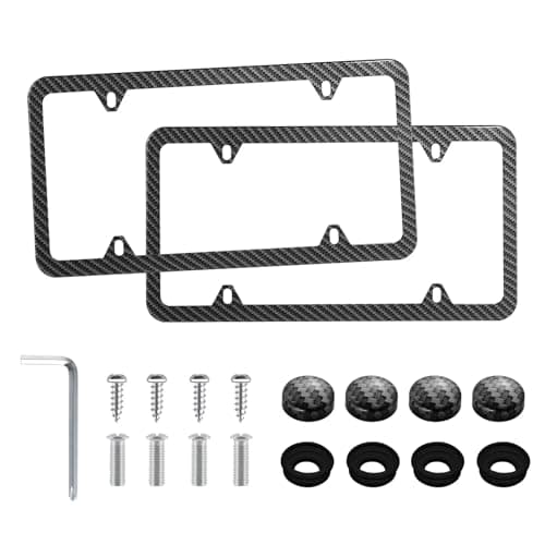 LivTee Carbon Fiber License Plate Frames, 4 Holes Stainless Steel License Plate Covers, 2PCS Car License Plate Holder, Automotive Exterior Accessories, Slim Design with Gasket Cover for US Cars