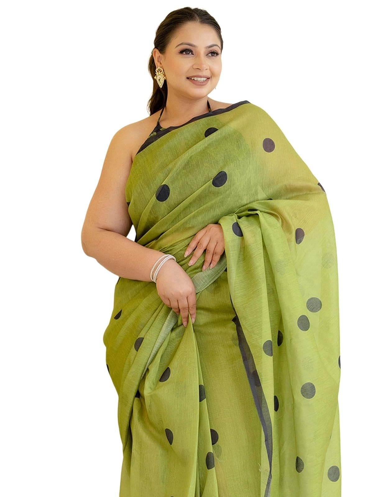 Satrani Women's Chanderi Cotton Printed Ready To Wear One Minute Pre Stitched Saree with Unstitched Blouse Piece (32RS296NC_Green)