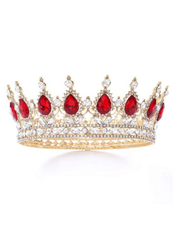 Foyte Baroque Queen Crown and Tiara Sparkly Rhinestone Wedding Crown Bride Tiaras Royal Princess Full Tiaras Headpieces for Women red
