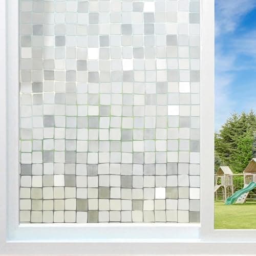 HOME13™ Frosted Glass Window Film Self Adheisve Decoartive Window Privacy Film Heat Control Removable Vinyl Window Sticker for Home Office (16"x50" Inch, Frosted Large Mosaic)