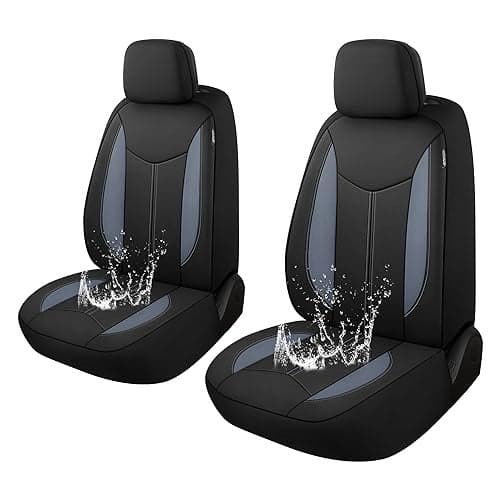 CAROMOP Neoprene Car Seat Cover 2 Front Seats, Waterproof Seat Covers for Cars, Universal Fit for Most Car Interior Covers-Sedan Truck SUV(Black/Gray)