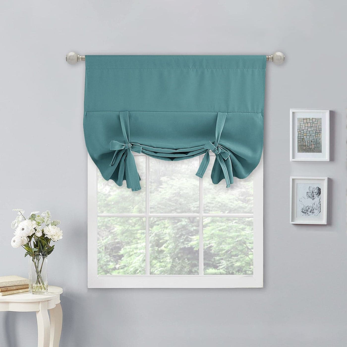 NICETOWN Tie Up Shade for Bathroom Farmhouse Kitchen Curtain Thermal Insulated Window Treatment Rod Pocket Balloon Christmas Valance for Bathroom 1PC Sea Teal 34W x 45L