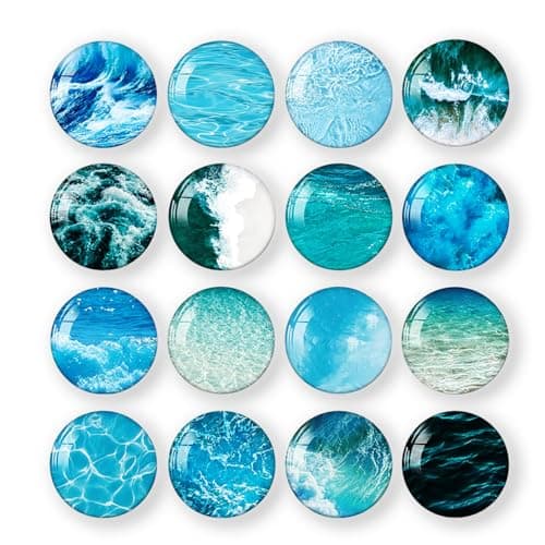 CoolShef 16Pcs Glass Fridge Magnets | Ocean Theme Small Refrigerator Magnet | Decorative Magnet Set for Kitchen, Office Whiteboard, Cabinet, Locker & Dishwasher