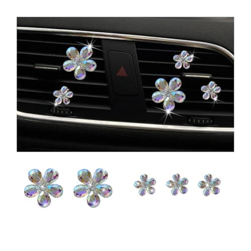 Zpana Bling Daisy Flower Car Air Vent Clips 5PCS Sparkling Crystal Rhinestone Cute Vehicle Air Conditioning Clamp Diamond Auto Air Outlet Clip Decor for Women Girls Universal Fit Multicolor