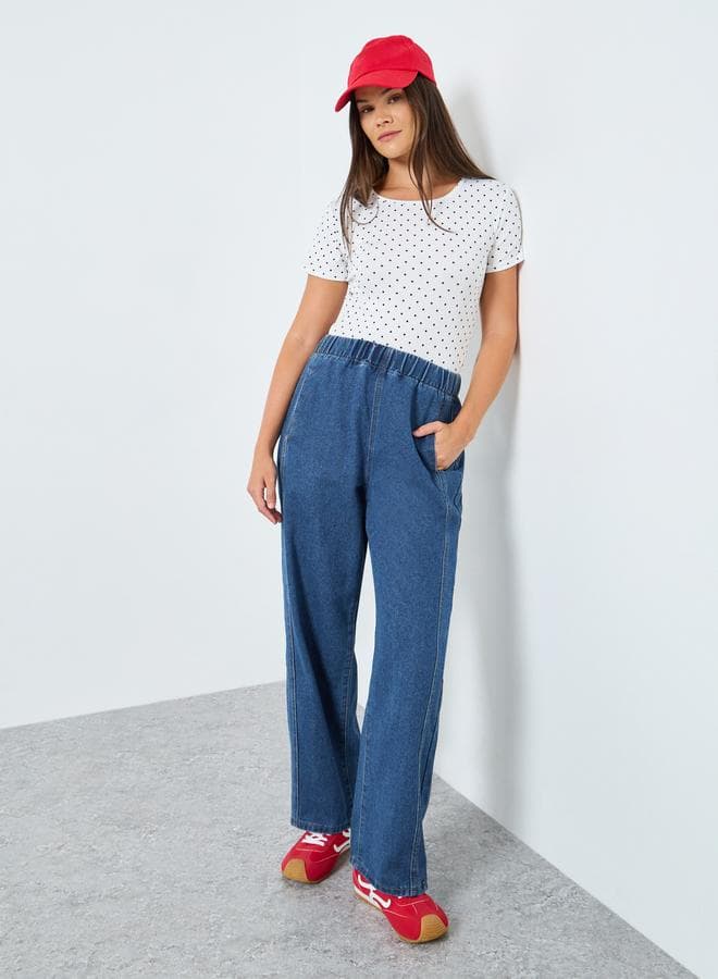 Styli Women Barrel Fit Jeans with Cut and Sew Panel — S