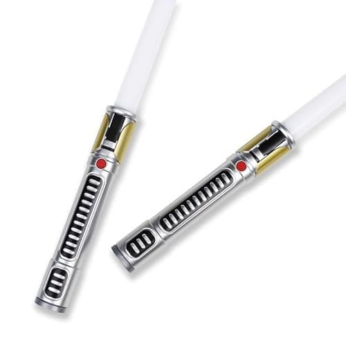 Light up Saber Toy2 Pack with Electronic Lights and Sound for Kids and Adults DoubleBladed White LED Retractable Light up Saber Toy as Halloween Party Holiday Birthday Gift Standalone