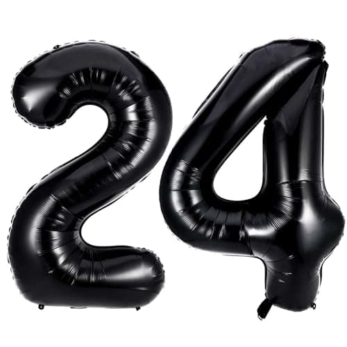 Black 24 Number Balloons 40 Inch Giant Number 24 Balloons Foil Mylar Helium Black Number Balloons for 24th Birthday Party Supplies Anniversary Event Celebration Decorations