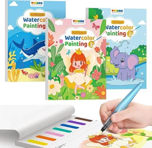 TECJOE 3 Pack Paint with Water Coloring Books for Toddlers Mess Free Watercolor Painting Set with 6 Brushes Travel Art Craft Activities Toys Birthday Gifts for Kids Ages 38 Forest Sea Princess