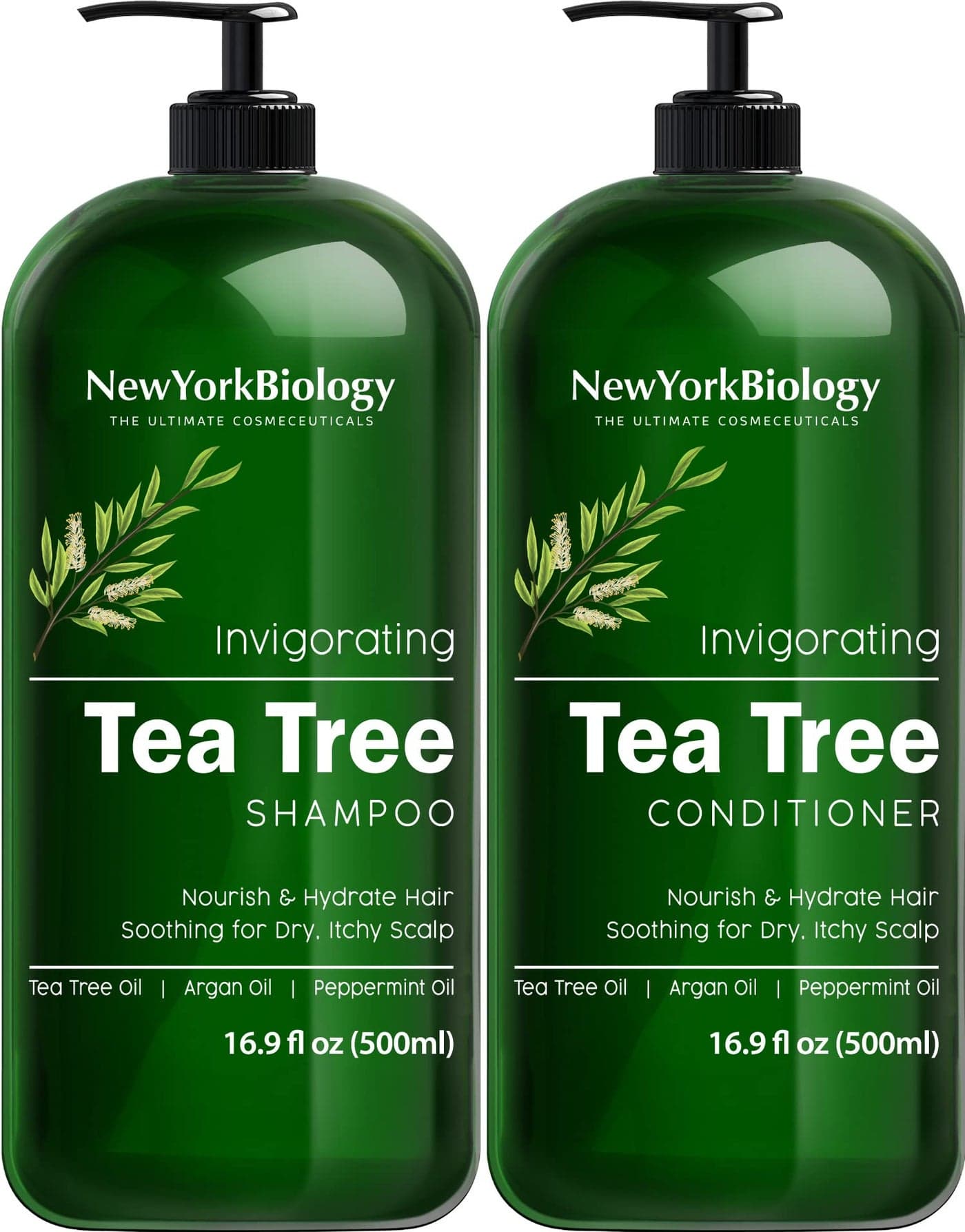 New York Biology Tea Tree Shampoo and Conditioner Set Deep Cleanser Relief for Dandruff and Dry Itchy Scalp Therapeutic Grade Helps Promote Hair Growth 169 Fl Oz