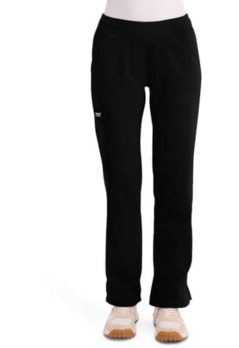 Cherokee Women Scrub Pant with Straight Leg Pull-on Pant Medical Bottom with 4 Pocket & 2-Way Stretch Fabric - WW110, L, Black