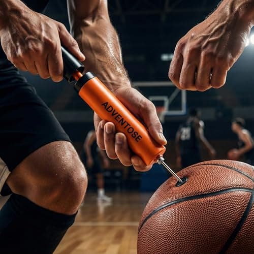 ADVENTOSE Professional Ball Pump with Needle – High-Velocity Air Filling Pump for Ball, Football Pump, Basketball Pump & Volleyball Pump - Portable Hand Pumper Ball Inflator (Orange/Black)