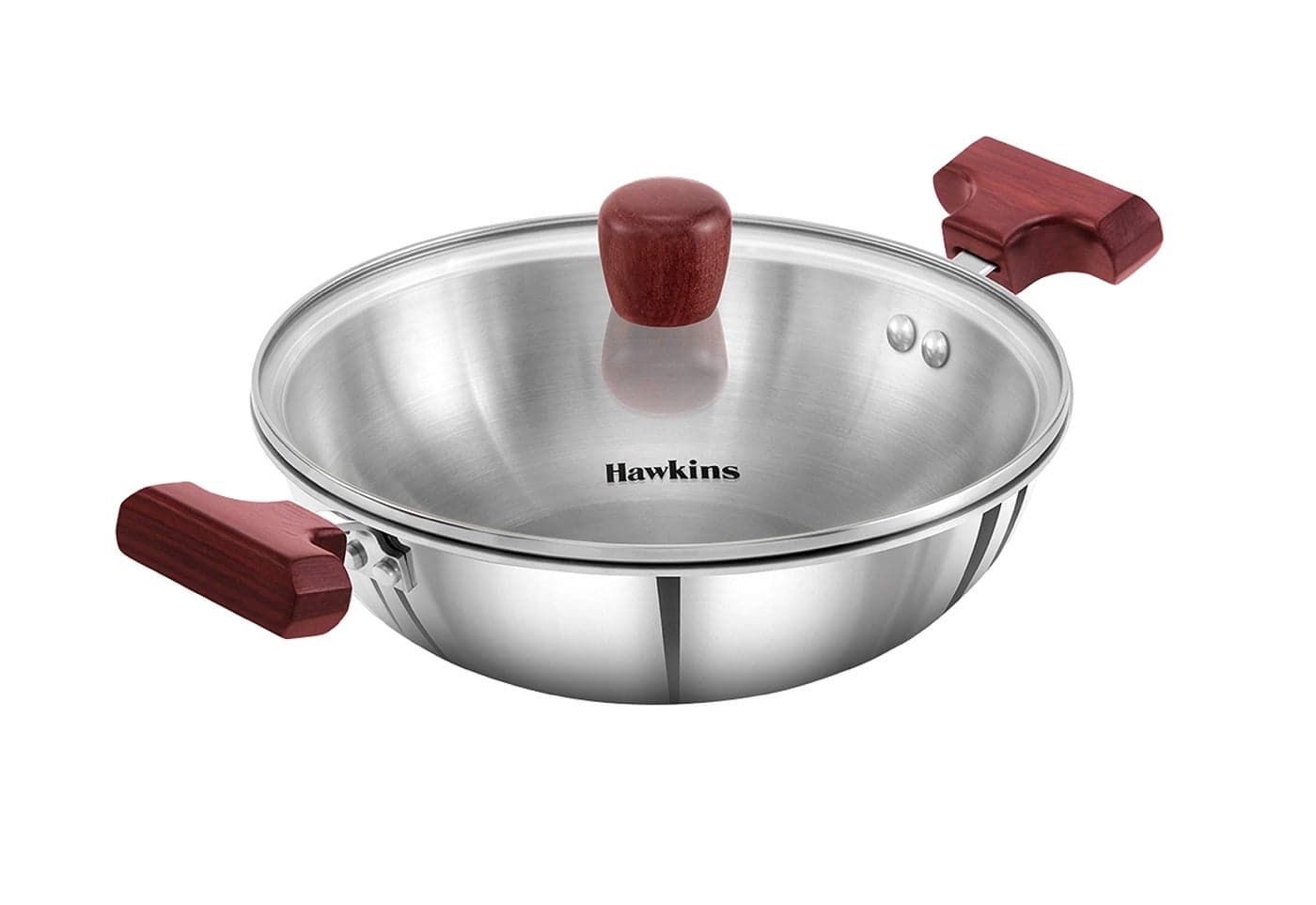 Hawkins 15 Litre Deep Fry Pan Triply Stainless Steel Kadai with Glass Lid Flat Bottom Induction Kadhai Small Kadai Silver SSD15G