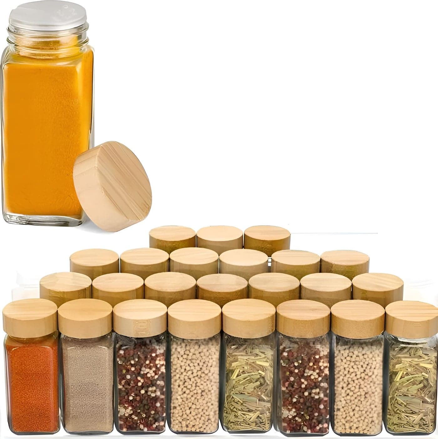 WHISKET - 100 ML | Glass Spice Jars with Lids,Spices & Seasonings Sets Organizer Spice Containers, Airtight Food Canisters (Pack Of 20)Transparent