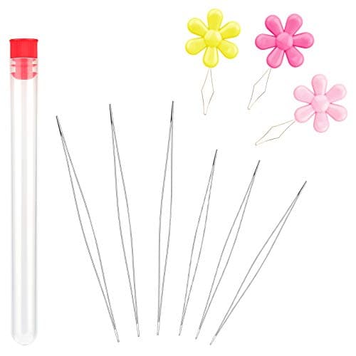 6 Pieces Big Eye Beading Needles, 2 Sizes Collapsible Eye Needles for Beading with Needle Bottle, Threader for Jewelry Making (1.77inch+2.28inch)