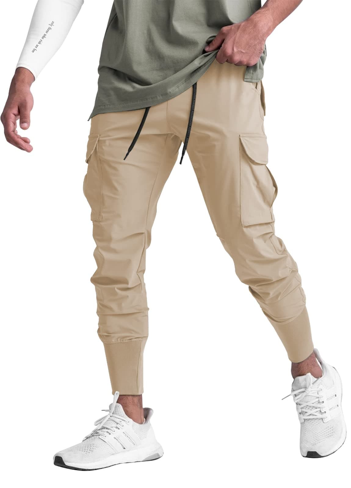 Surenow Mens Running Jogger Pants Workout Athletic Sweatpants Lightweight Thin Quick Dry Tapered Hiking Pants Sports Pants Khaki